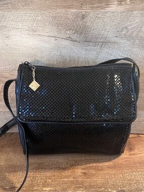 Vintage Whiting & Davis International Black Mesh Sequin Crossbody Y2K Disco Glam